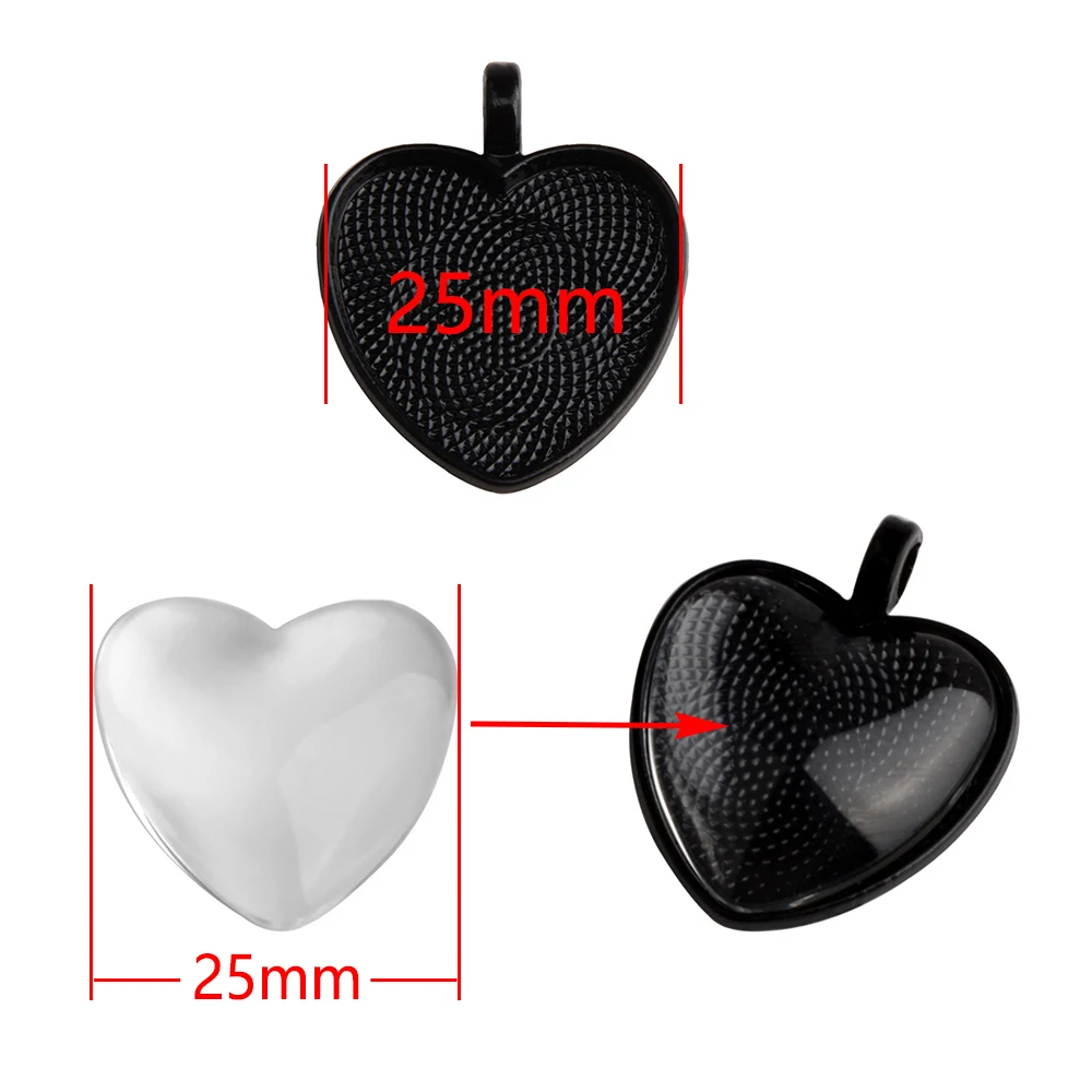 10pcs 25mm Peach Heart Glass Cabochon Settings Jewelry Accessories Blank Cameo Base Trays Bezels DIY Jewelry Making