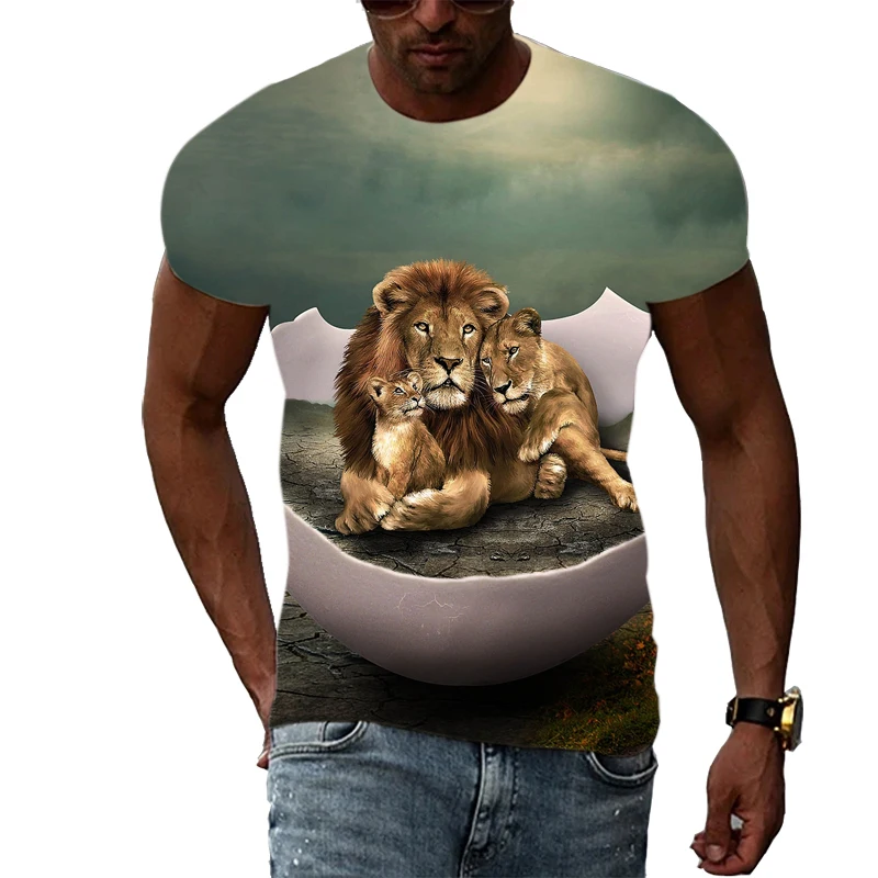 Summer New Creative Lion graphic t shirts Men Fashion Casual Trend Animal Pattern T-shirt harajuku 3D Printing streetwear Tops