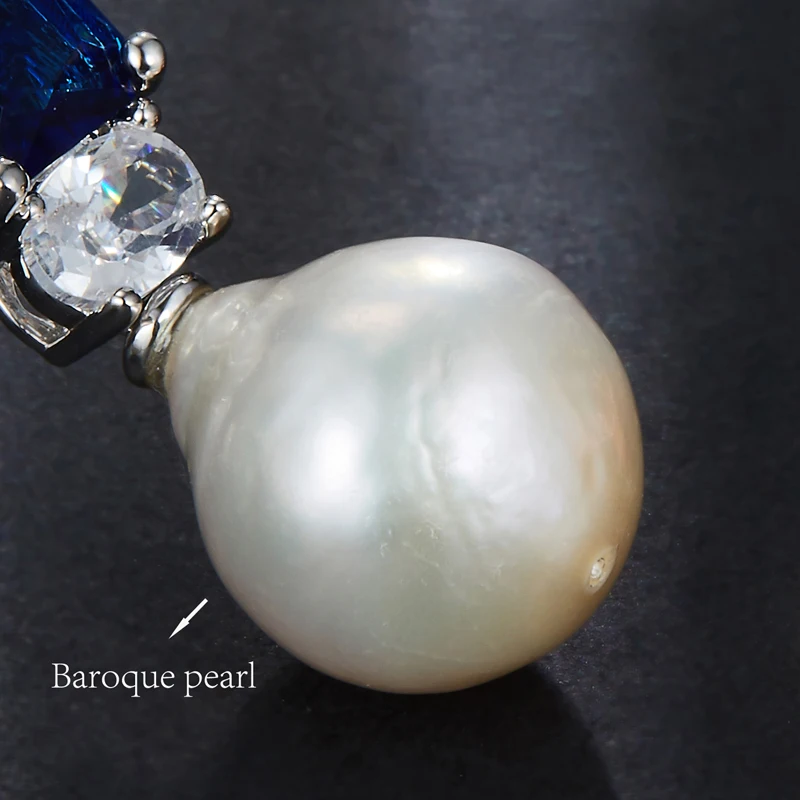 925 Sterling Silver Fashion Perlas Barrocas Naturales Created Sapphire Drop Earrings For Women Wedding High Quality Jewelry