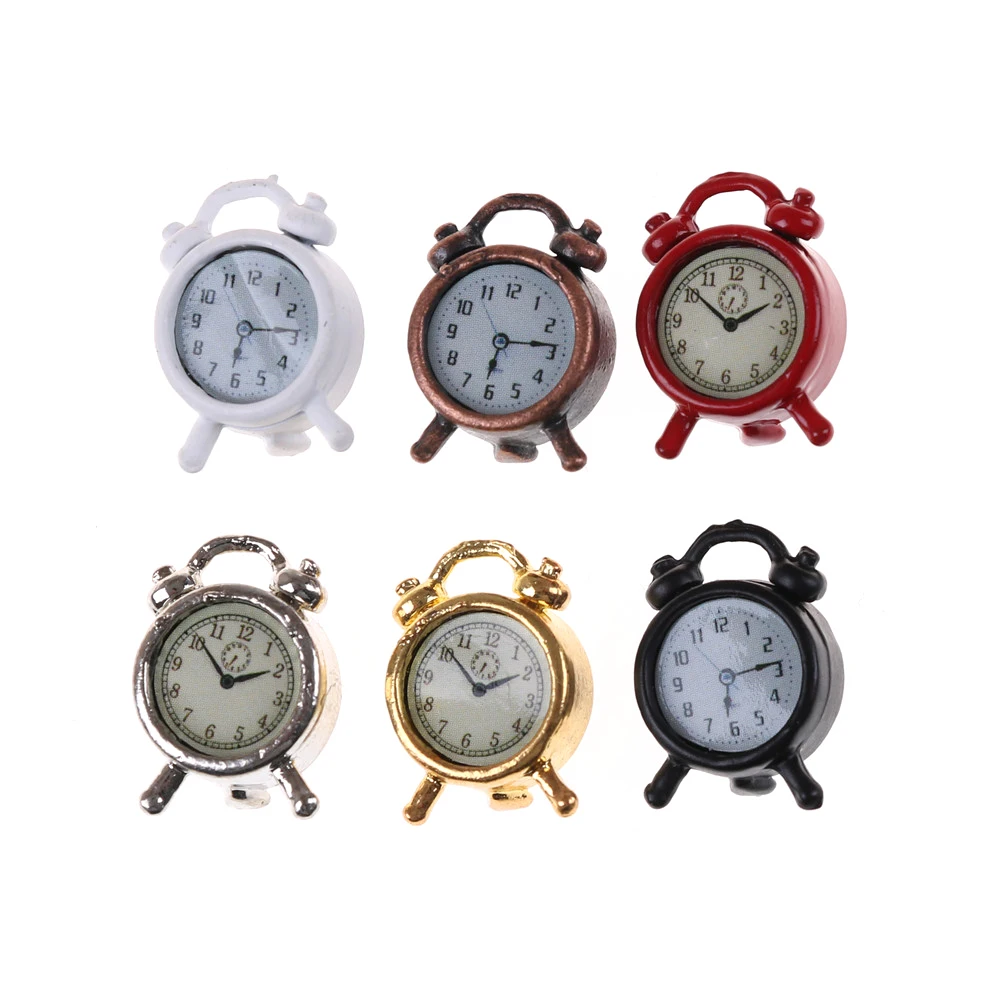 1pcs 1:12 Scale Alarm Clock Mini Home Decoration Dollhouse Miniature Toy Doll Kitchen Living Room Accessories 6 Colors