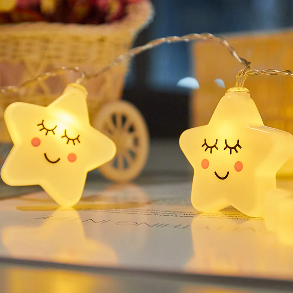 DC3V Lantern Cute Smiley Star Led String Light Girl Heart Room Baby Baby Room Bedroom Holiday Decoration Lights