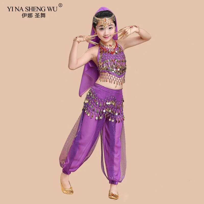 Trajes de dança do ventre para crianças, Trajes de dança oriental, menina Egito Bollywood, roupas indianas de dança do ventre, Índia 6 cores