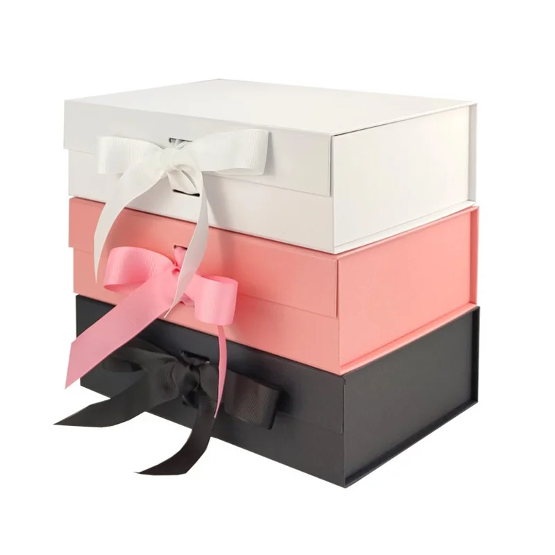

20Pcs/Lot 2 Size Large Foldable Hard Gift Box With Ribbon Magnetic Closure Lid Favor Boxes Children's Shoes Storage Box