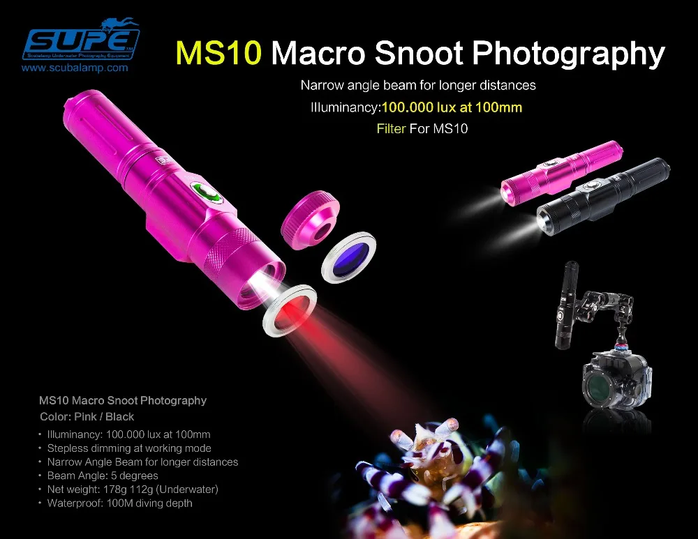 SUPE Scubalamp MS10 1200Lumens Underwater Macro Shooting Light Photography Snoot Light Step Dimming Narrow Beam Angle 5