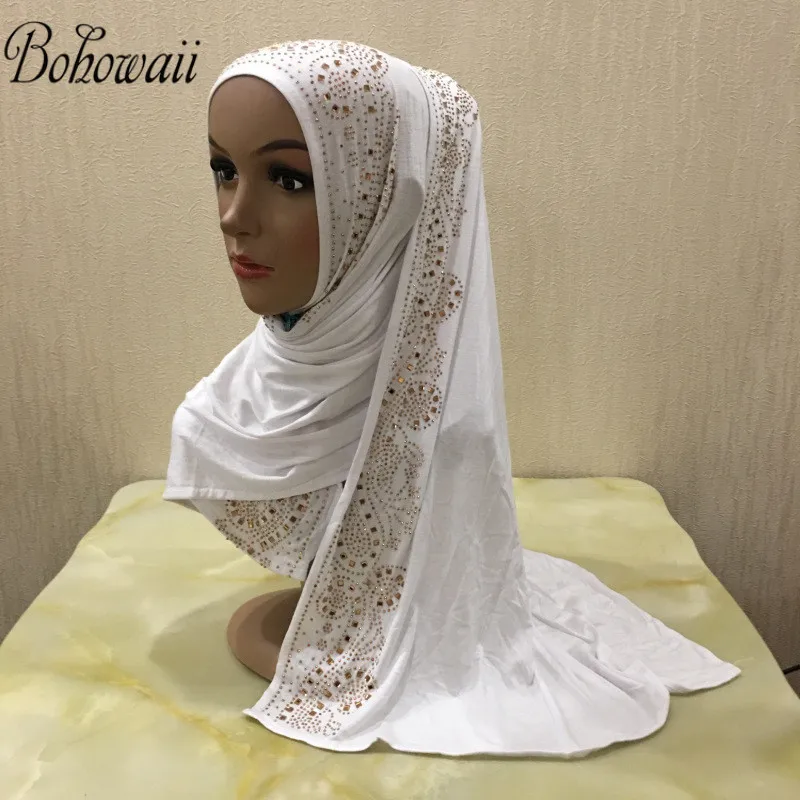 BOHOWAII Diamonds Jersey Hijab Scarf Muslim Fashion Turban Femme Musulman African Head Wraps Arab Turkish Hijabs for Women