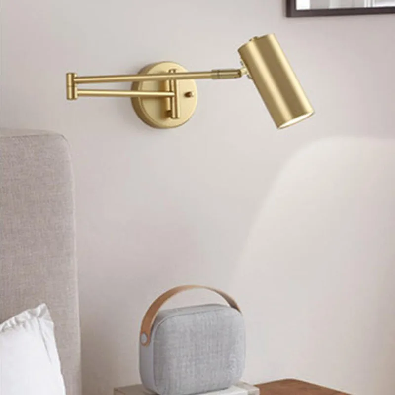 Creative LED wall lamp, gold bedside reading light, living room background wall, foldable telescopic joystick wall light