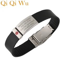 Personalize Engraved Medical Sign Wristband for Adult Anti Lost SOS ID Safety Bracelet Children Silicone Armband Wrist Band