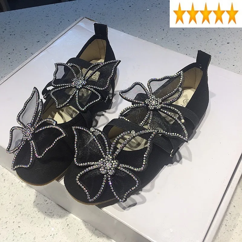 Diamond New Design Ladies Bow Dress Womens Kawaii Slip On Round Toe Single Shoes Appliques Shallow Lolita Ballet Flats