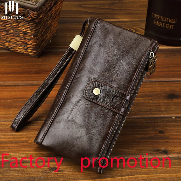 Manufacturers Supply Customized Leather Wallet for Man Multi-Card Full-Grain Leather Business Zipper Bag Wallet Large Capacity