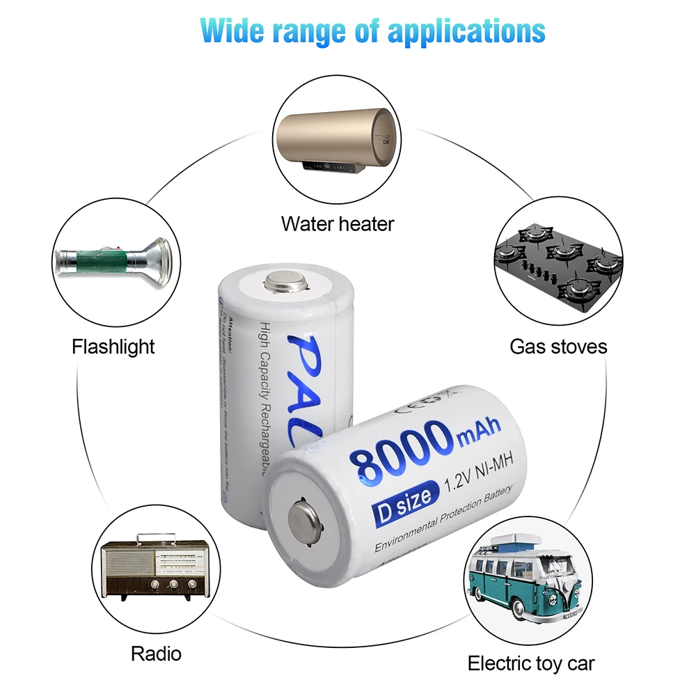 PALO D 사이즈 충전식 배터리, D형 배터리, R20 충전식 배터리, 충전기, 8000mAh, 1.2V NI-MH