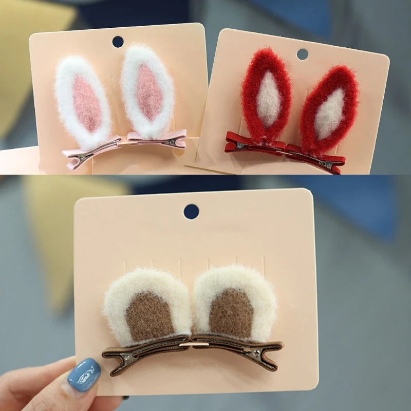 Bunny Ear Hairpin Lovely Female Cartoon Shape Plush Clip Headdress Lolita Hair Barrette Rabbit Ear Hair Clip