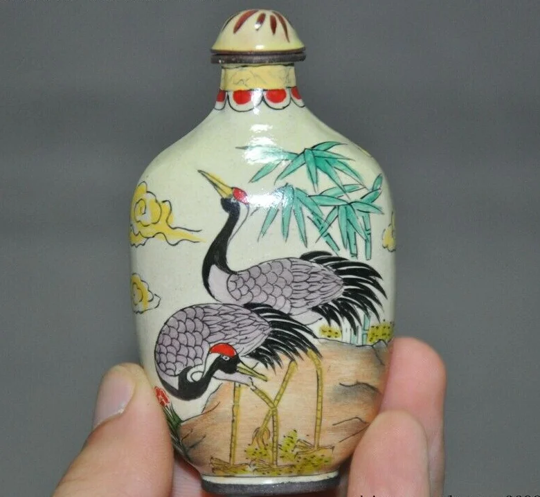 

Collect Chinese bronze Cloisonne animal crane bird statue lucky snuff bottle