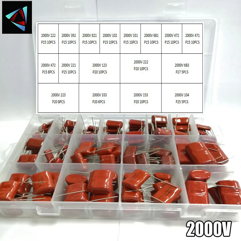 2000V 152pcs/box 24 Types 222 392 821 102 331 681 472 471 221 123 222 683 223 333 153 104 CBB Metal Film Capacitors Assortment