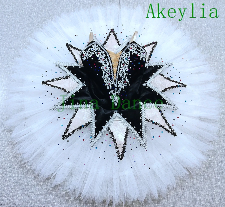 Flash Diamond Black White Harlequin Professional Ballet Pancake Tutu For Girl YAGP TUTU Handmade Classical Ballet Costume Adult