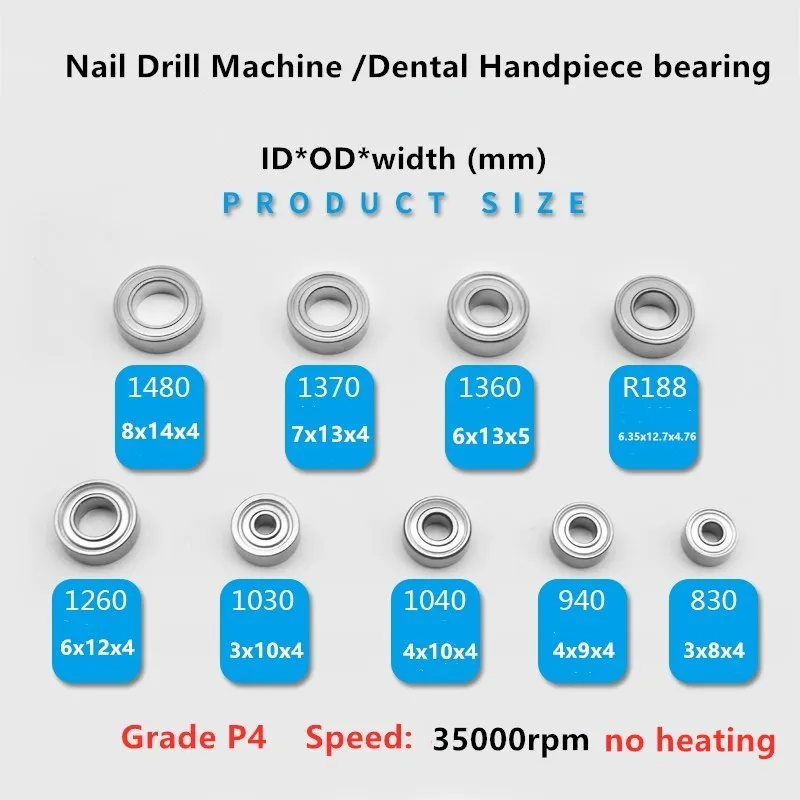 10pcs 35000rpm Electric Nail Drill Machine Bearing MR148ZZ MR126ZZ 693ZZ 684ZZ 8*14*4 6*12*4 4*9*4 3*8*4mm Dental Handle Bearing