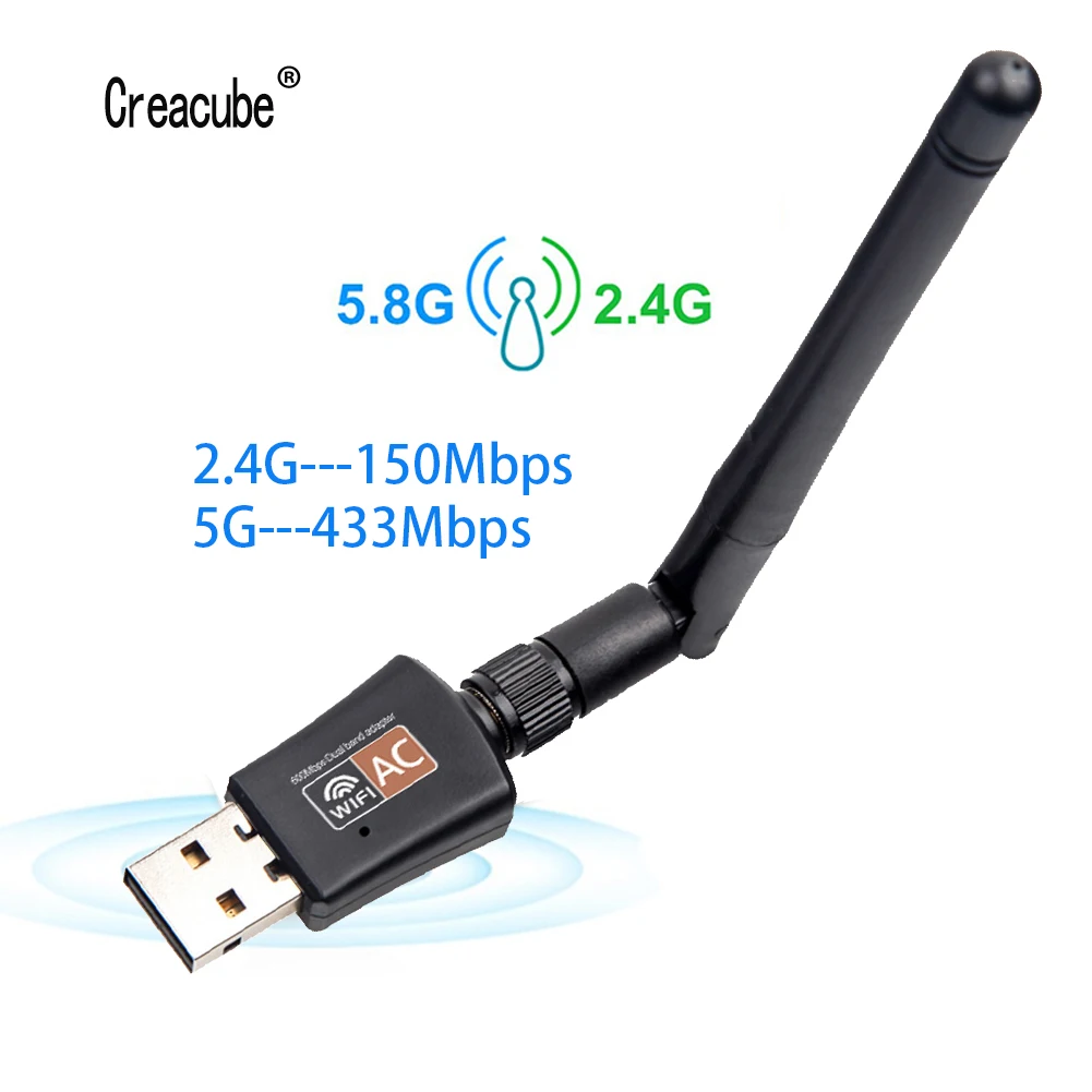 Creacube-Adaptador WiFi USB inalámbrico, 600M, tarjeta de red, receptor Wifi, antenas de doble banda 2,4/5G, tarjeta LAN de red de ordenador para PC