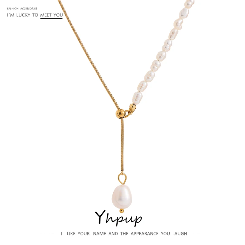 Yhpup Stainless Steel Accessories Elegant Natural Pearl Chain Necklace Trendy Metalic 18 K Collar Waterproof бижутерия Gift