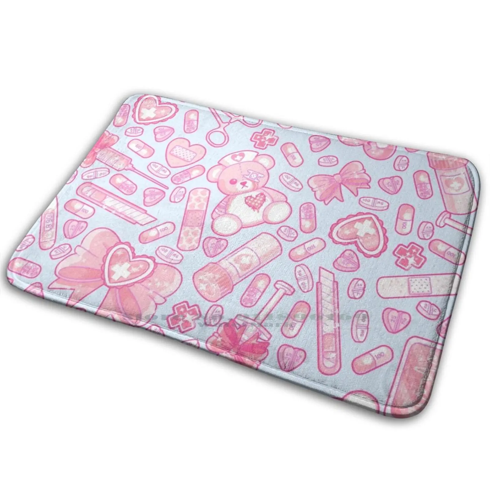 Sickly Sweet Mat Rug Carpet Anti - Slip Bedroom Entrance Door Mat Menhera Guro Gurokawa Gurokawaii Pastel Goth Creepy Cute Pink