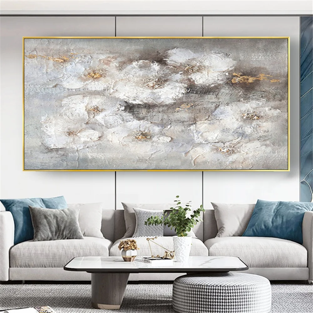 hand painted flower Edelweiss Canvas painting Abstract Oil Painting Modern Wall Art Living Room mural Home Decoration Painting