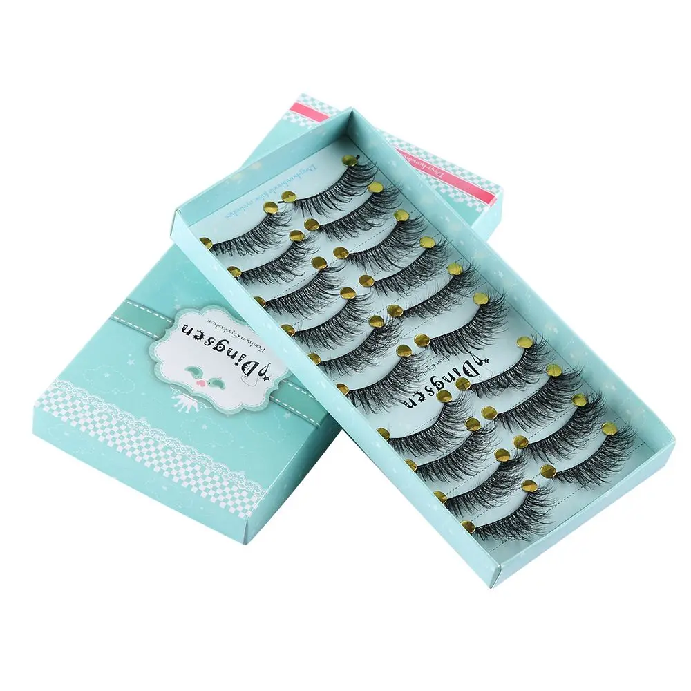 SKONHED 10 Pairs Pure Hanmdade Wispies Lashes Fluffy 3D Faux Mink Hair Eyelashes Extension Tools Thick Long False Eyelashes