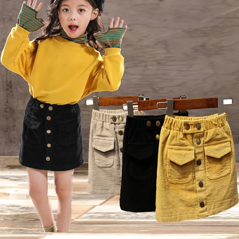 Baby Girl Skirt Spring And Autumn Children\'sCorduroy SkirtCotton Gray Velvet Skirt Children\'sClothing