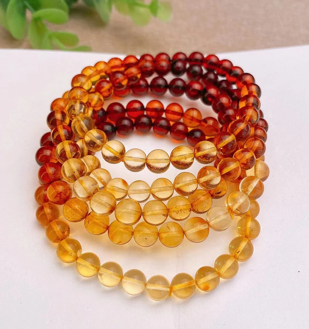 Natural Colorful Amber Round Beads Bracelet Yellow Red Amber Women Men Rainbow Amber Stretch Jewelry 6mm 7mm 8mm AAAAA