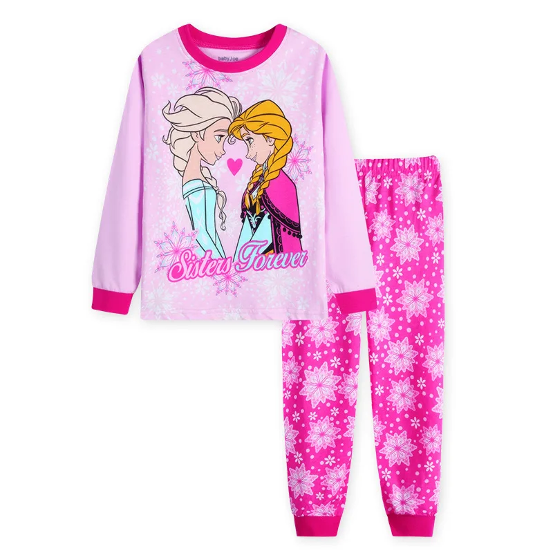 Free Shipping Children's New Frozen Set Kids Sleepers Boys Girls Anna Elsa Cartoon Long Sleeve Pyjamas Princess Pajamas 2-7Y