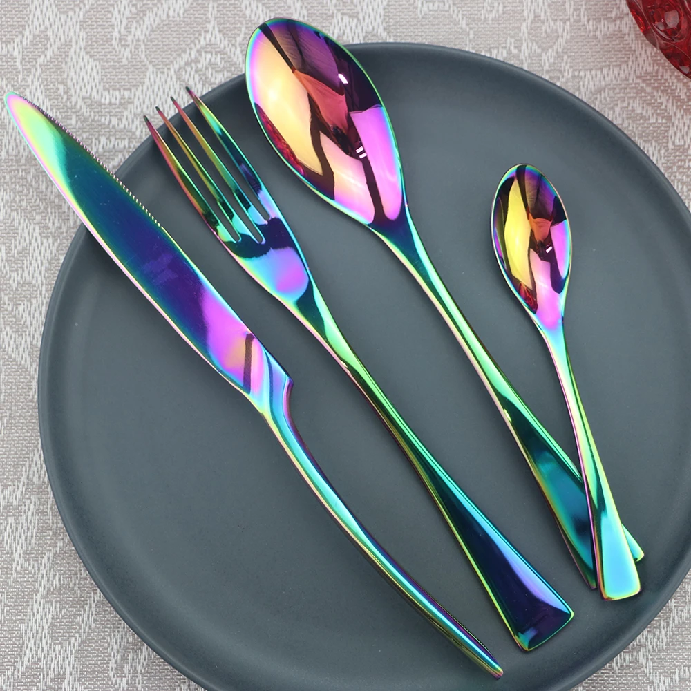 4Pcs/Set Rose Dinnerware Set Stainless Steel Cutlery Set Dinner Knife Fork Tea Spoon Tableware Set Home Kitchen Silverware Set