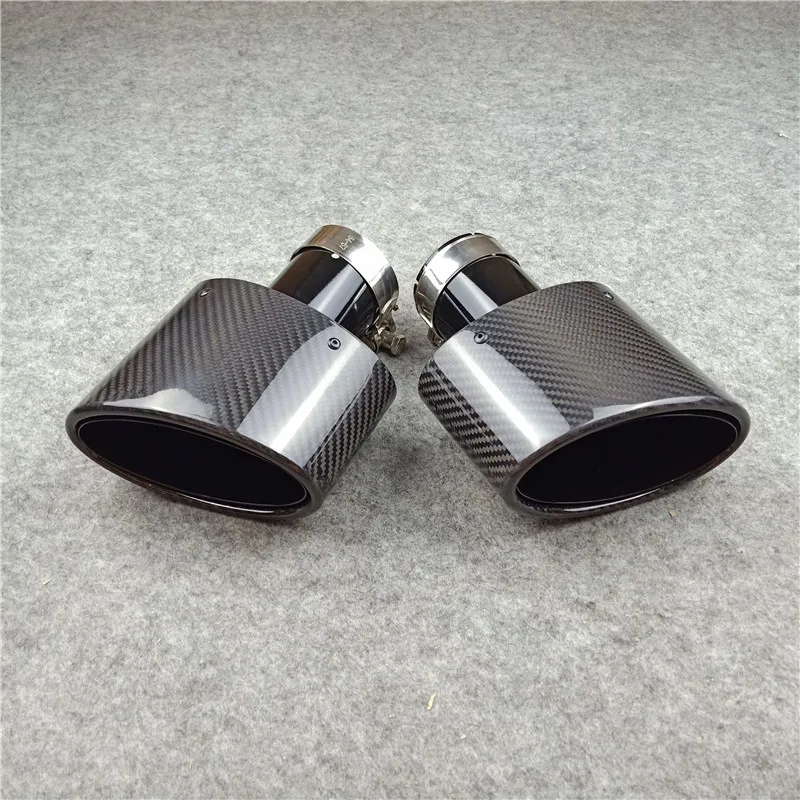 1 Pair Oval Slanted carbon Glossy black Exhaust Tip muffler Exhaust tips muffler pipe Tailpipe trims Exhaust Pipes For AKRAPOVIC