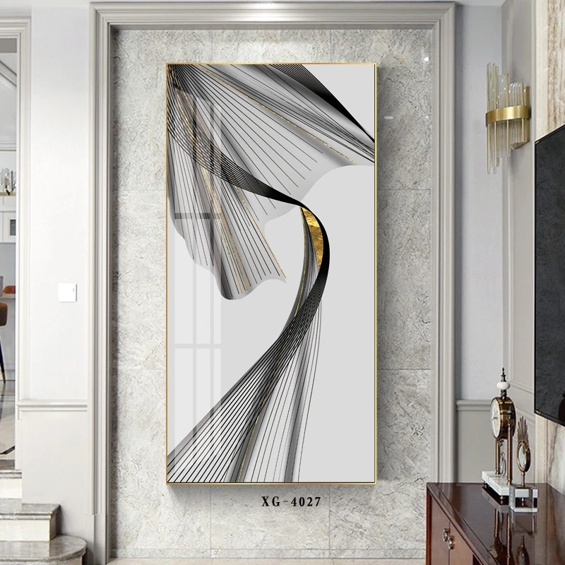 

Abstract Gold Line Gold Foil Wall Painting Canvas Print Black and White Ribbon Nordic Living Room Aisle Wall Picture Home Decor