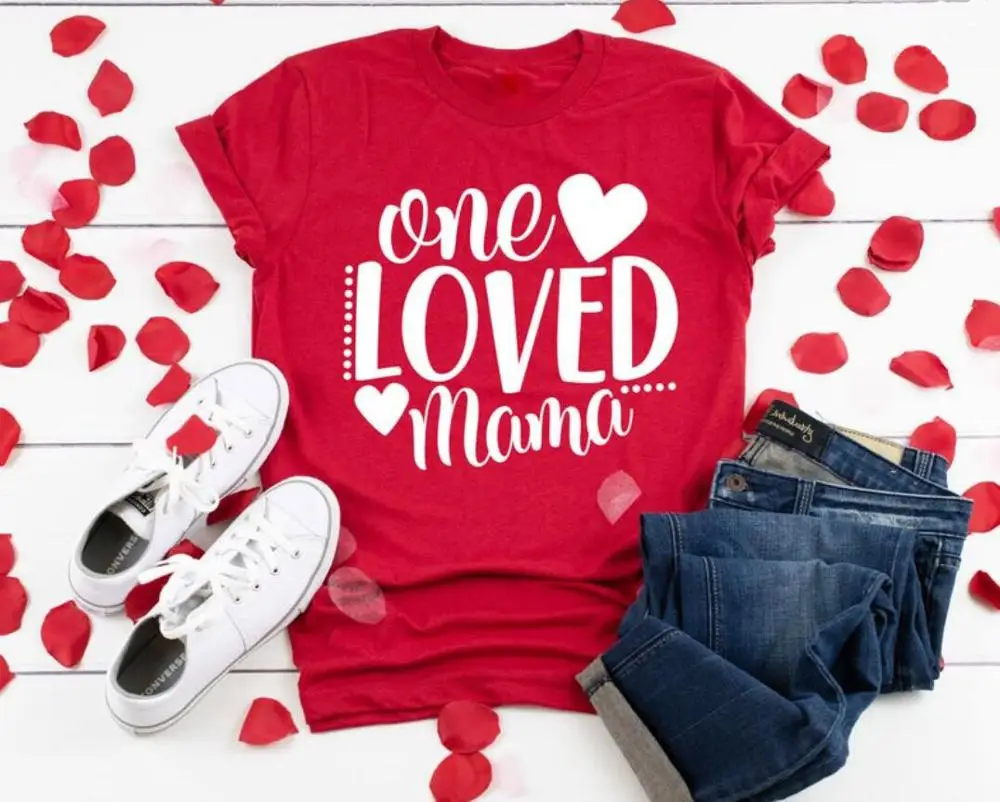 

Valentine's Day T-shirt One Loved Mama Tshirt Mama's Valentines Shirts Women Grunge Aesthetic Tee Tops