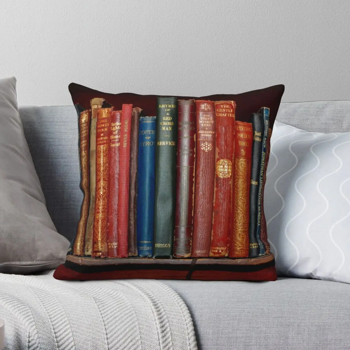 Mini Library Of Classic Books Square Pillowcase Polyester Linen Velvet Creative Zip Decor Pillow Case Sofa Cushion Cover