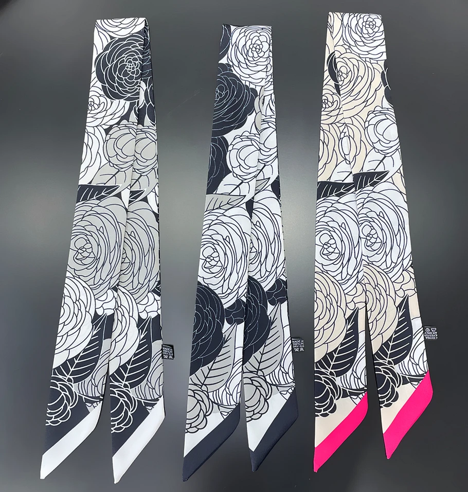 Luxury Brand Bag Scarf Women Twill Silk Scarf Skinny Scarves Ladies Rose Flower Design Wrist Towel Foulard  Neckerchief Headband