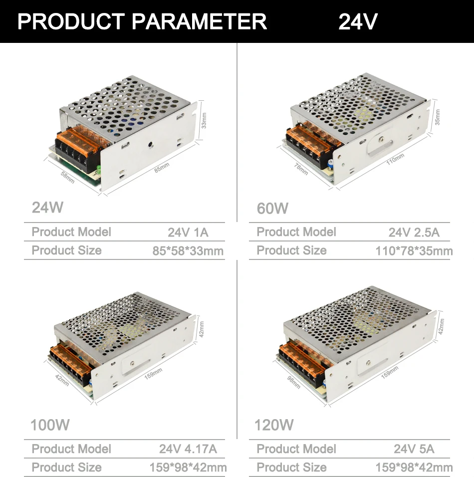Umschaltbare LED-Beleuchtungstransformatoren AC 110–220 V auf DC 12 V 24 V LED-Netzteil 60 W 100 W 120 W 250 W 300 W 360 W Konverter-Adapter – Detail 5