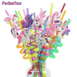 8pcs 25cm Reusable Unicorn Straws Birthday Unicorn Theme Plastic Drinking Straw For Kids Baby Shower Birthday Party Supplies