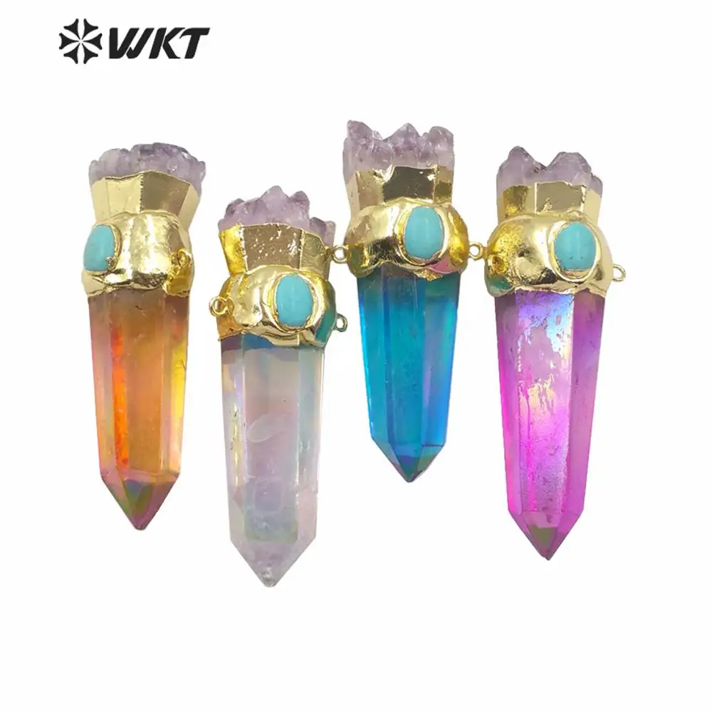 WT-P1555 Wholesale Colorful Pendant Healing Crystal Quartz With Gold Eletroplated Natural Aura Stone For Necklace Jewelry Design