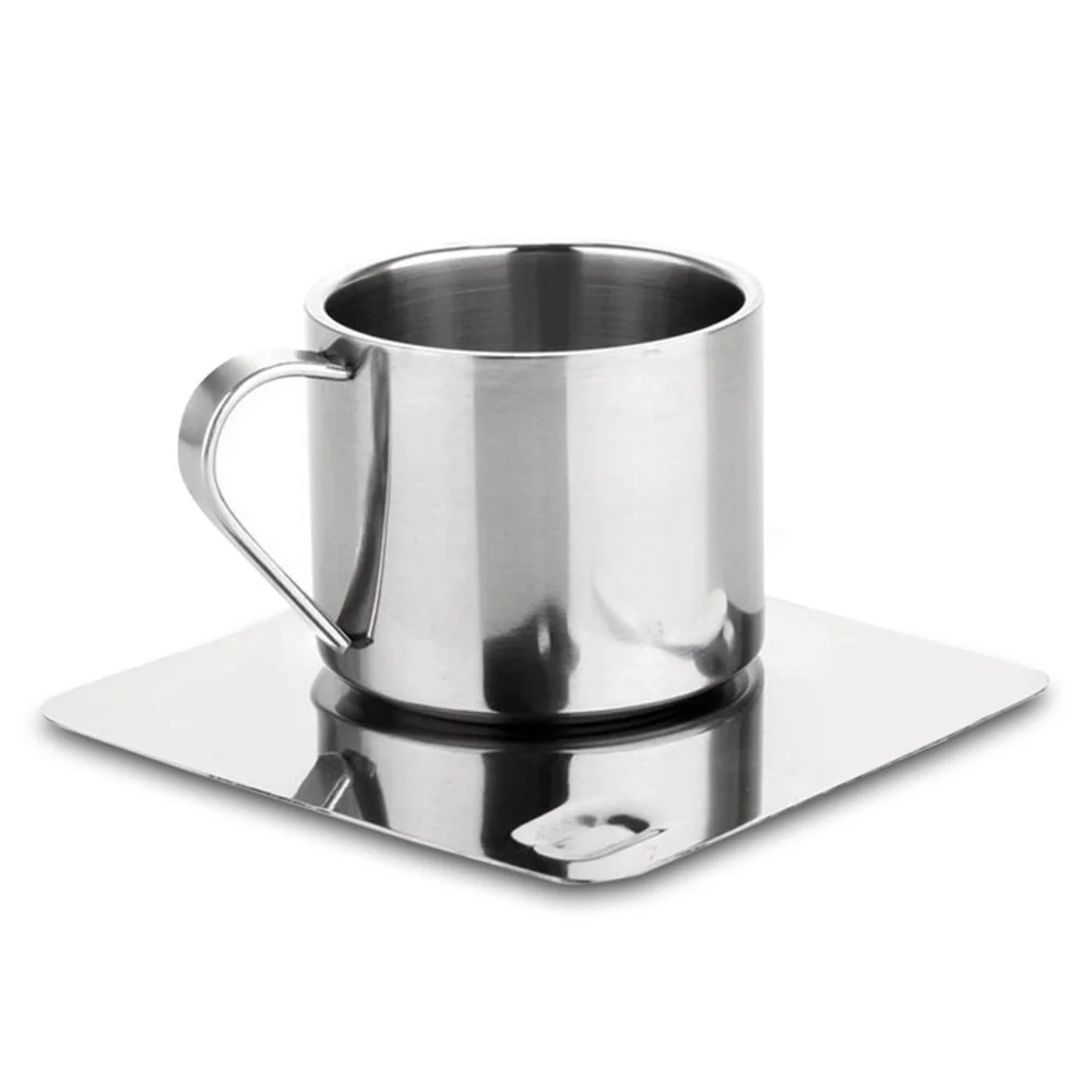 Household Stainless Steel Coffee Tea Cup With Saucer Spoon Double Wall Hot Cold Drinks Thermal Mugs Latte Cappuccino Milk Cup