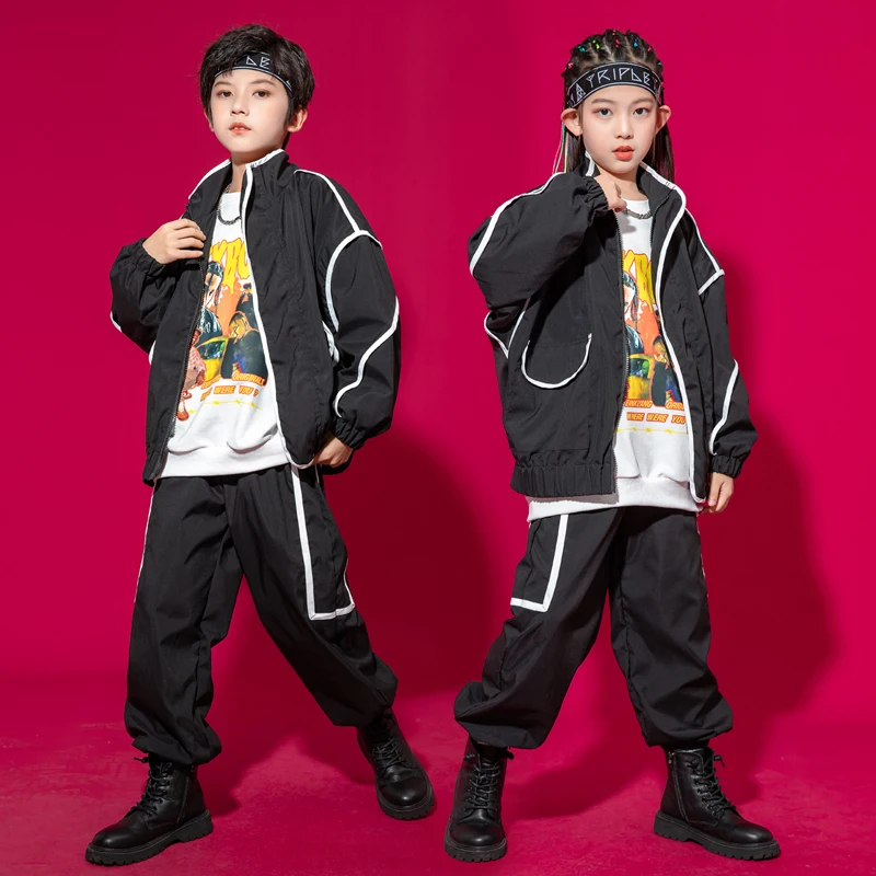 

Children Jazz Modern Dance Costumes Long Sleeved Jacket Loose Pants Streetwear Ballroom Hip Hop Dance Practice Clothes DQS8331