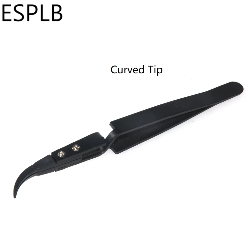 5 teile/satz Schwarz/Silber Reverse Pinzette Edelstahl Griff Kunststoff Spitze Präzision Pinzette Gebogene/Flach/Gerade Spitze pinzette – Detail 5