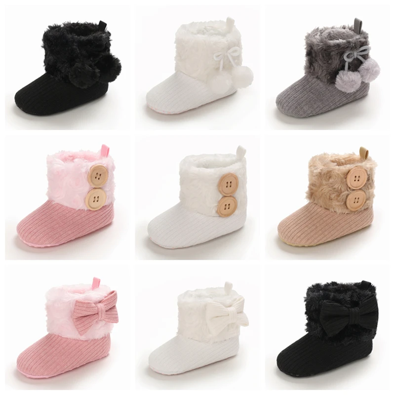 Winter Snow Boots For Newborn Baby Girls Booties Keep Warm Plush Inside Anti-slip Baby Infant Toddler Cute Soft Bottom Shoes