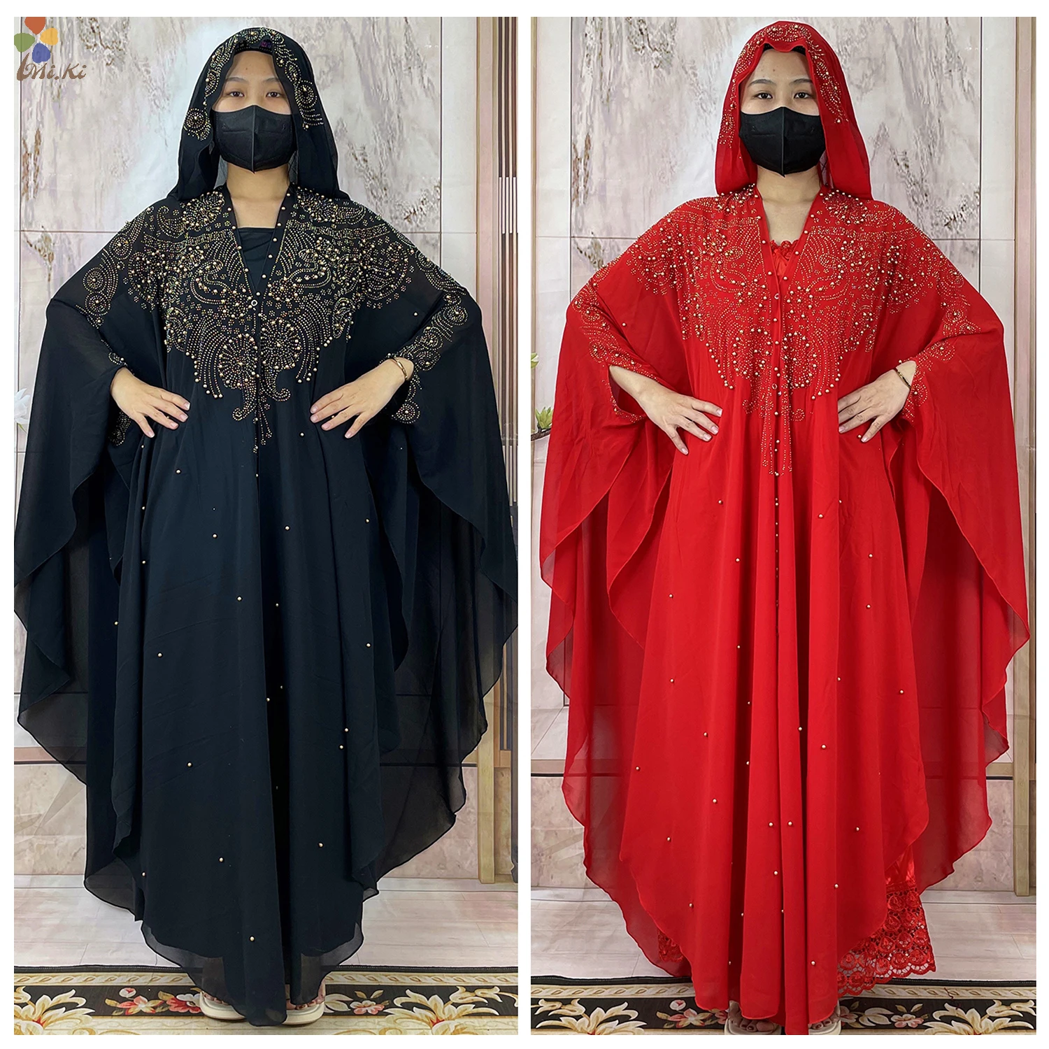 2024 neueste offene Abaya Dubai Truthahn muslimischen Kapuzen kleid Frauen Chiffon goldene Perle Luxus Strickjacke islamische Kleidung