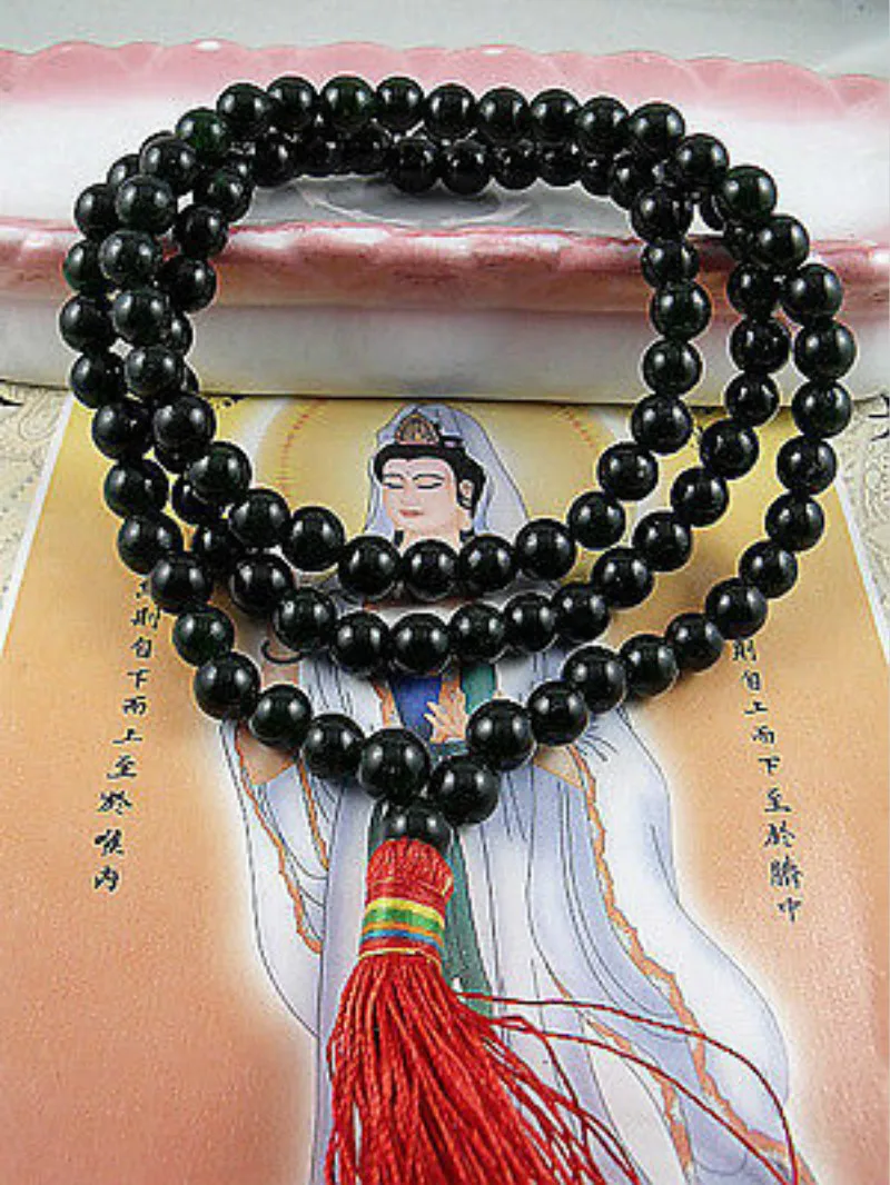 

10mm Tibetan Buddhism 108 Black Obsidian Prayer Beads Mala Necklace