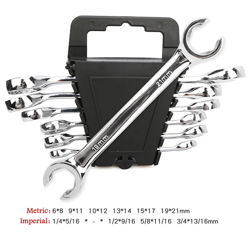 

6PC6-21mm Oil Pipe Flare Nut Wrench Spanner Set of Keys Multitools Full Polish High Torque Hand Tool Brake Wrench For Car Repair