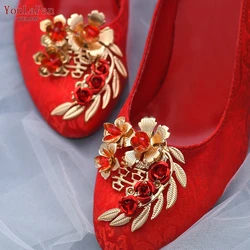 YouLasaupoudrer X28-Clips à Talons Hauts pour Chaussures de Mariage Chinois, Accessoires à Fleurs en Alliage, Rose Rouge