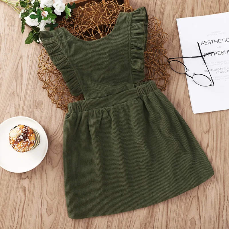 Spring Children Princess Dress Girl Clothes robe noel fille Ruffle Vintage Girls Dresses Corduroy Jumper Skirt Button Sundress