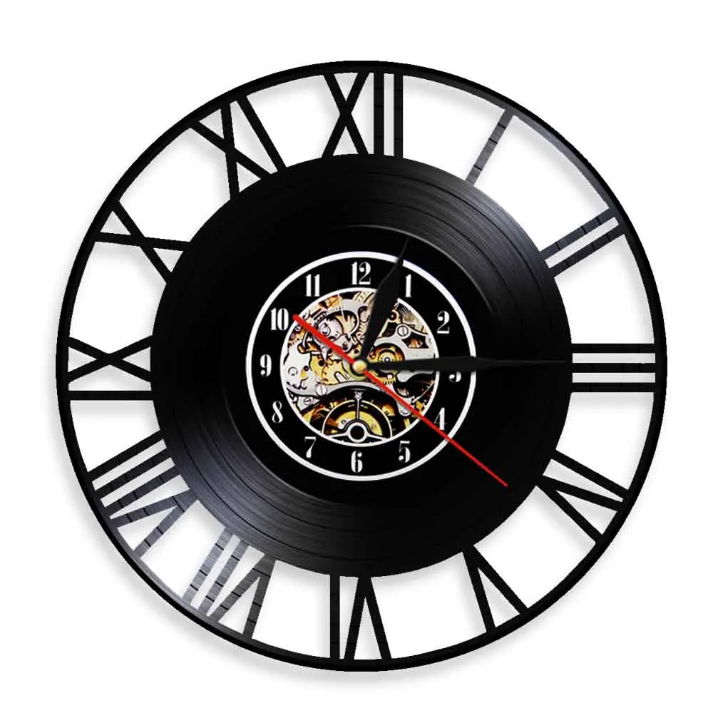 Vintage Roman Numerals Vinyl Record Wall Clock 12