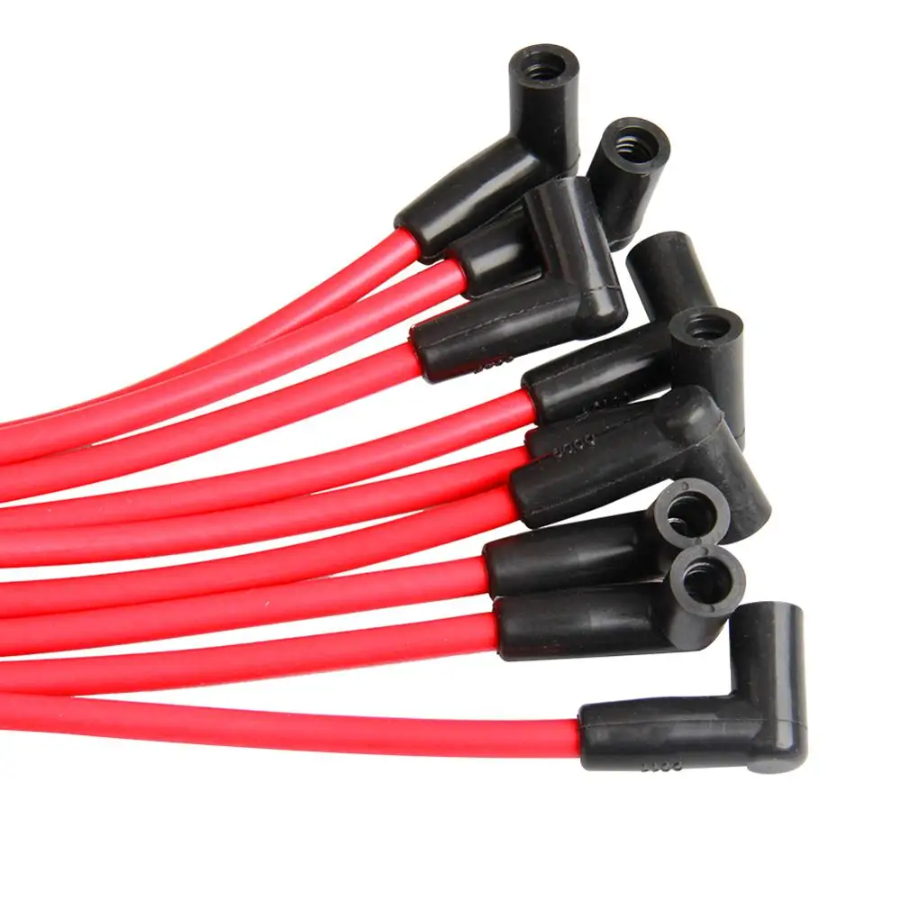 Carbole Red 8mm Ignition Spark Plug Leads Wires for Chevy SBC 262 350 MALE HEI Silverado 1974-1988 5.0 6.0