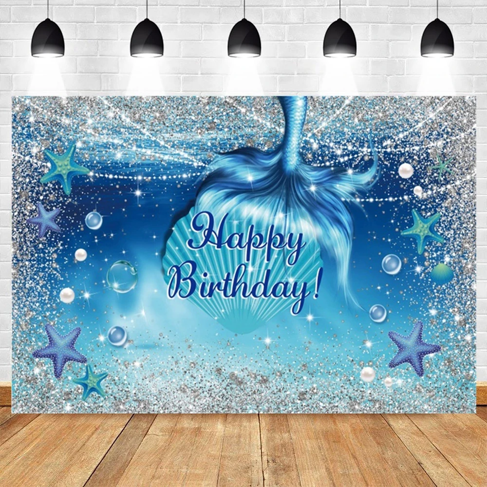 Arrière-plan de photographie de princesse sirène avec perles, décor de fête d'anniversaire pour bébé, Portrait, Studio Photo