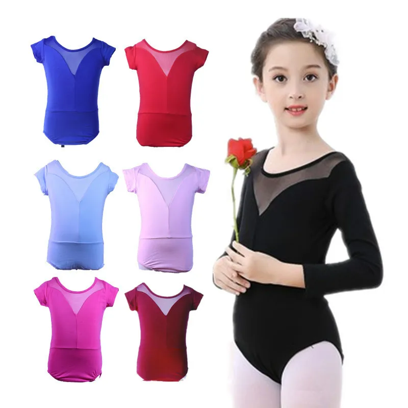 Short Sleeved Gymnastics Leotard Swimsuit Ballet Leotards For Girls Kids Child Cotton Dance Bodysuit Wear Ballroom Show Outfit