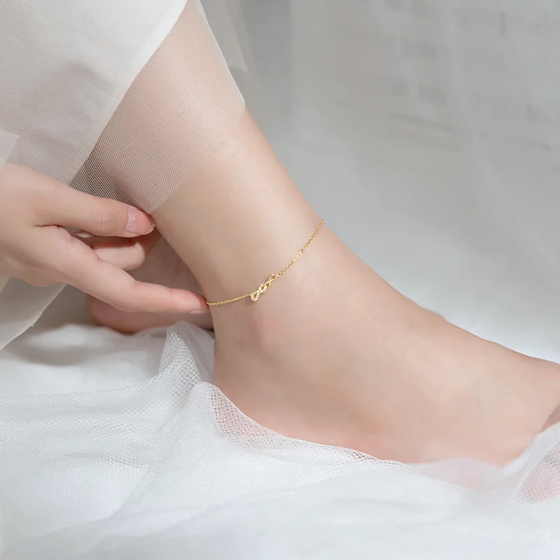 MIQIAO 925 Sterling Silver Simple Anklet Rose Gold Color Thin Bracelet On The Leg Chain Exquisite Diamond Zircon Foot Ornament